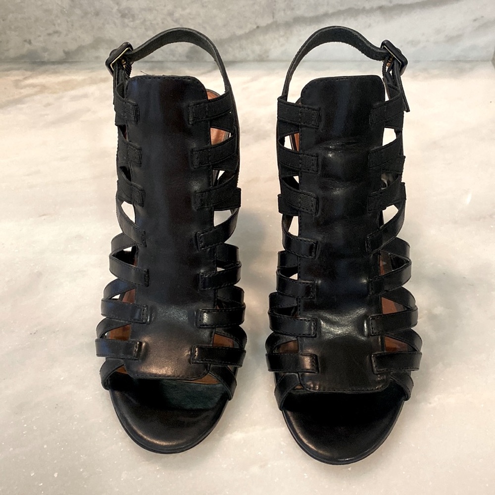 Via Spiga Shoes Black Leather Strappy Stiletto Heels Size 7.5